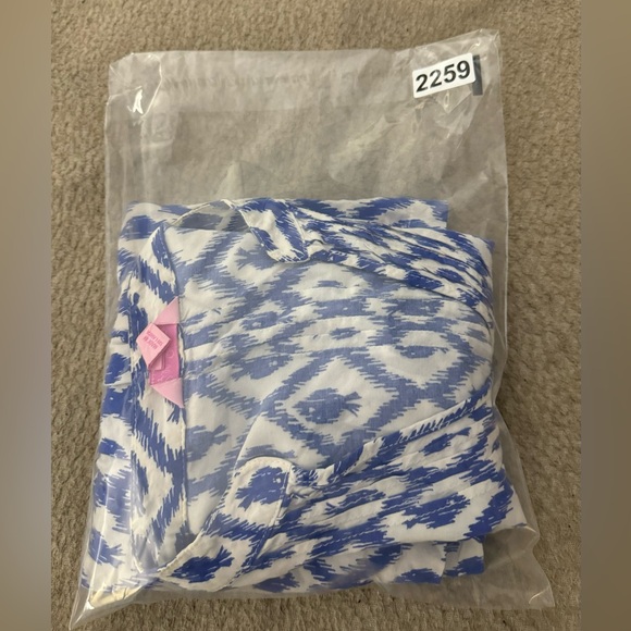 LILLY PULITZER TOP BLUE WHITE FISH DIAMOND PRINT SARASOTA PINTUCK TUNIC SIZE S - Picture 8 of 8